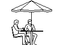 Two men at an outdoor table with umbrella CAD block preview