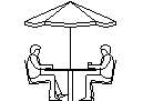 Two persons at a table with umbrella CAD block preview