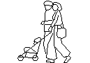 Couple with Child in Pusher CAD block preview