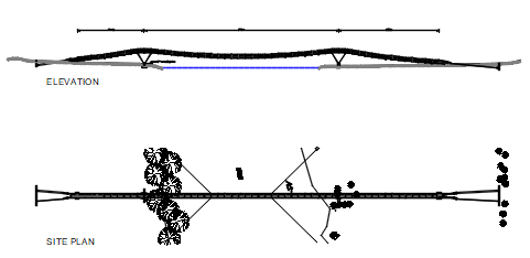 Pedestrian Suspension Bridge over River – free CAD block preview