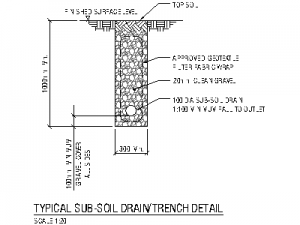 100 dia sub-soil drain 1m deep CAD block preview