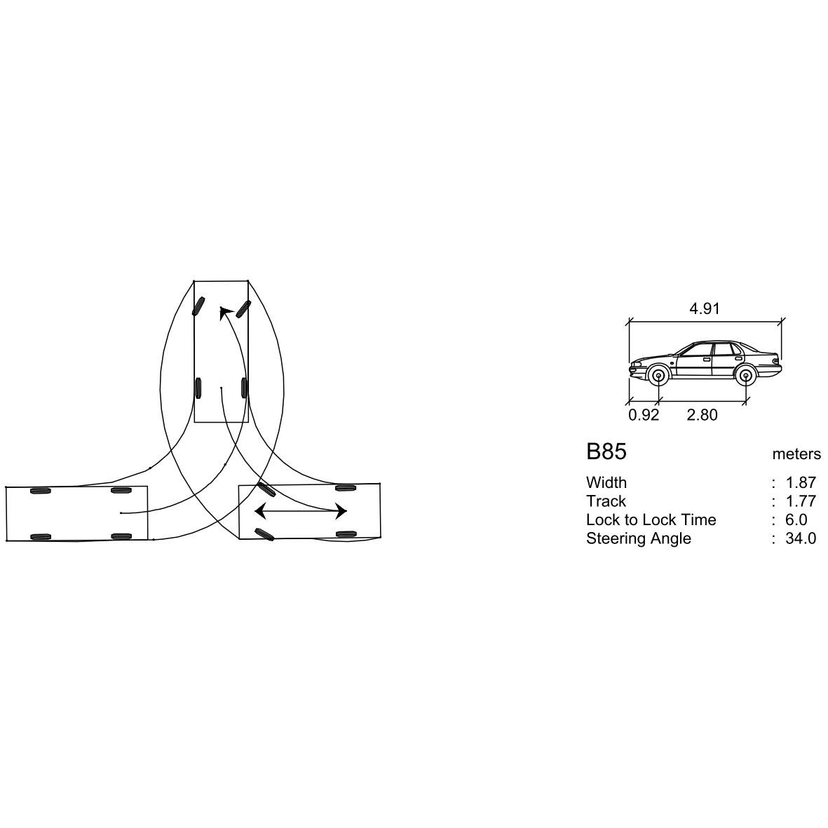B85 - 90 deg turning Standard Large Car Australia – free CAD block preview