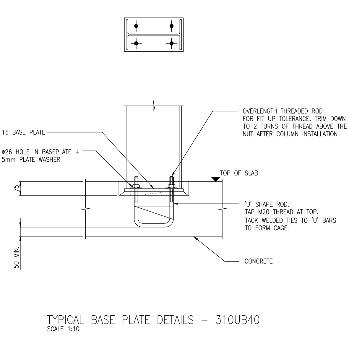 Typical Base Plate Details - 310UB40 – free CAD block preview