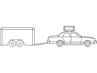 Sedan with trailer and roof tool box – free CAD block preview