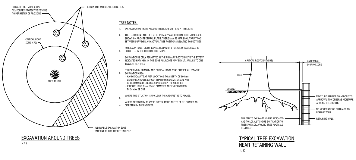 Excavation Around Trees and Near New Retaining Wall – free CAD block preview