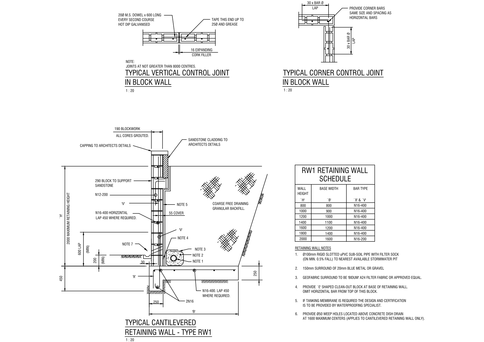 Retaining Wall Details - RW1 – free CAD block preview