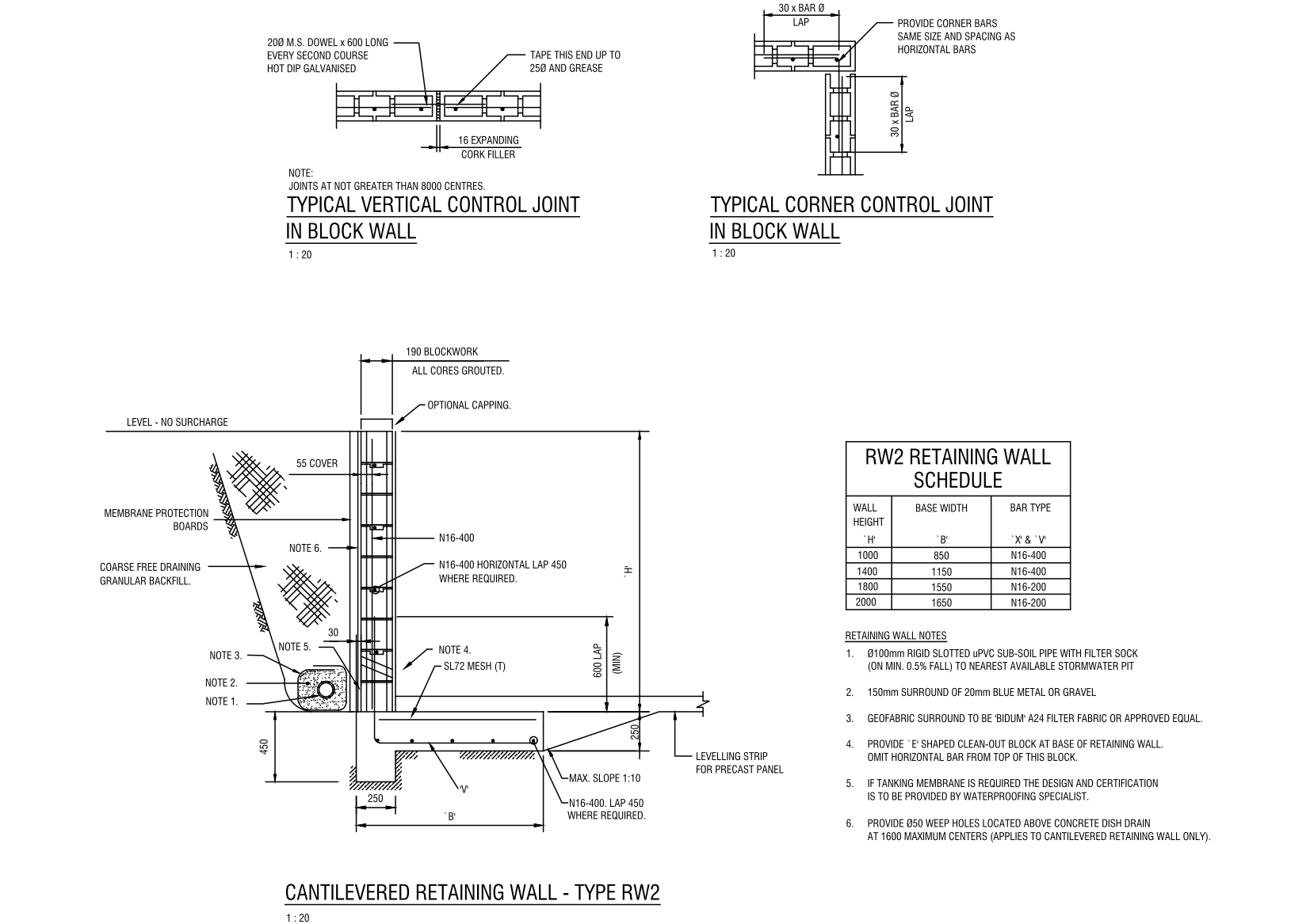 Retaining Wall Details - RW2 – free CAD block preview