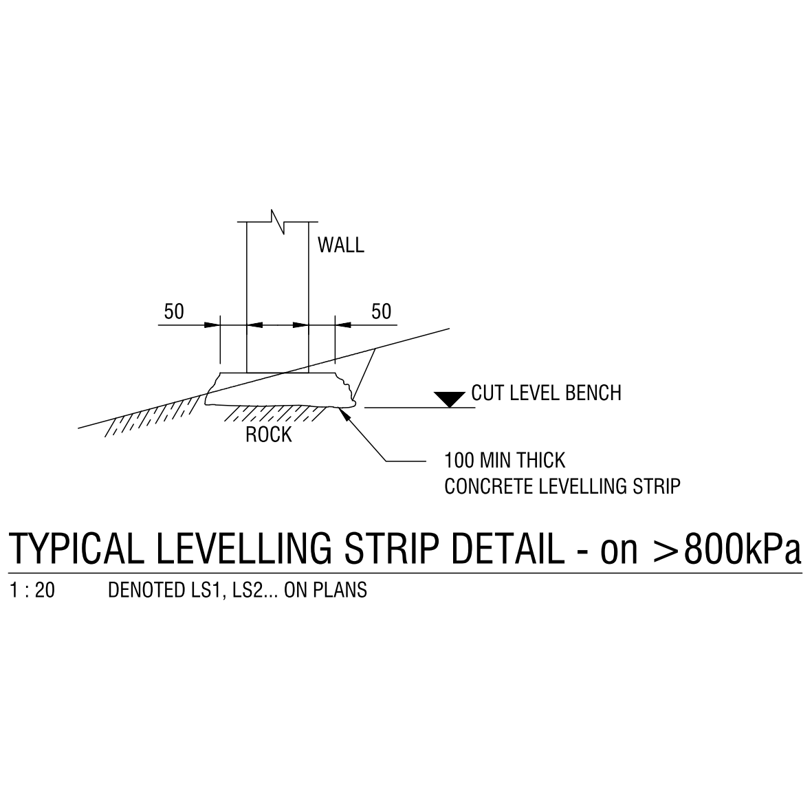 Typical Levelling Strip Detail on greater 800 kPa Rock – free CAD block preview