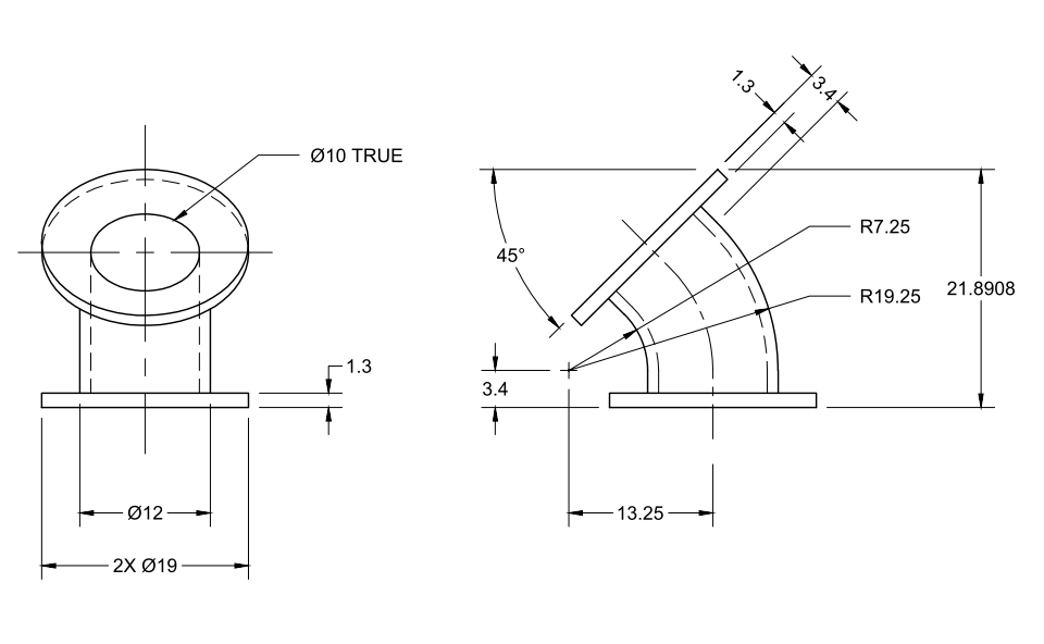 P8-5 draw elbow pipe and flanges exercise – free CAD block preview