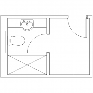 Floor plan of a WC Shower Vanity and Laundry CAD block preview