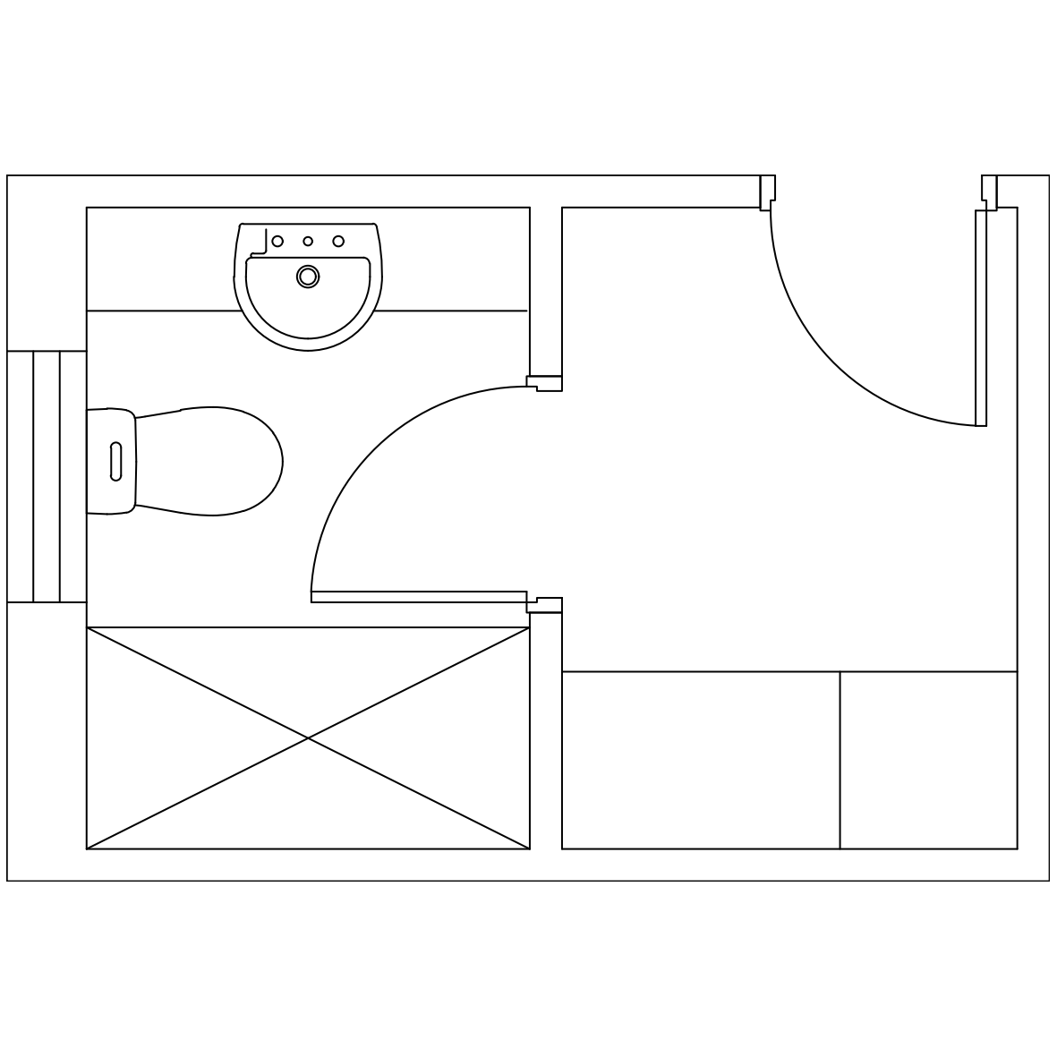 Floor plan of a WC Shower Vanity and Laundry – free CAD block preview