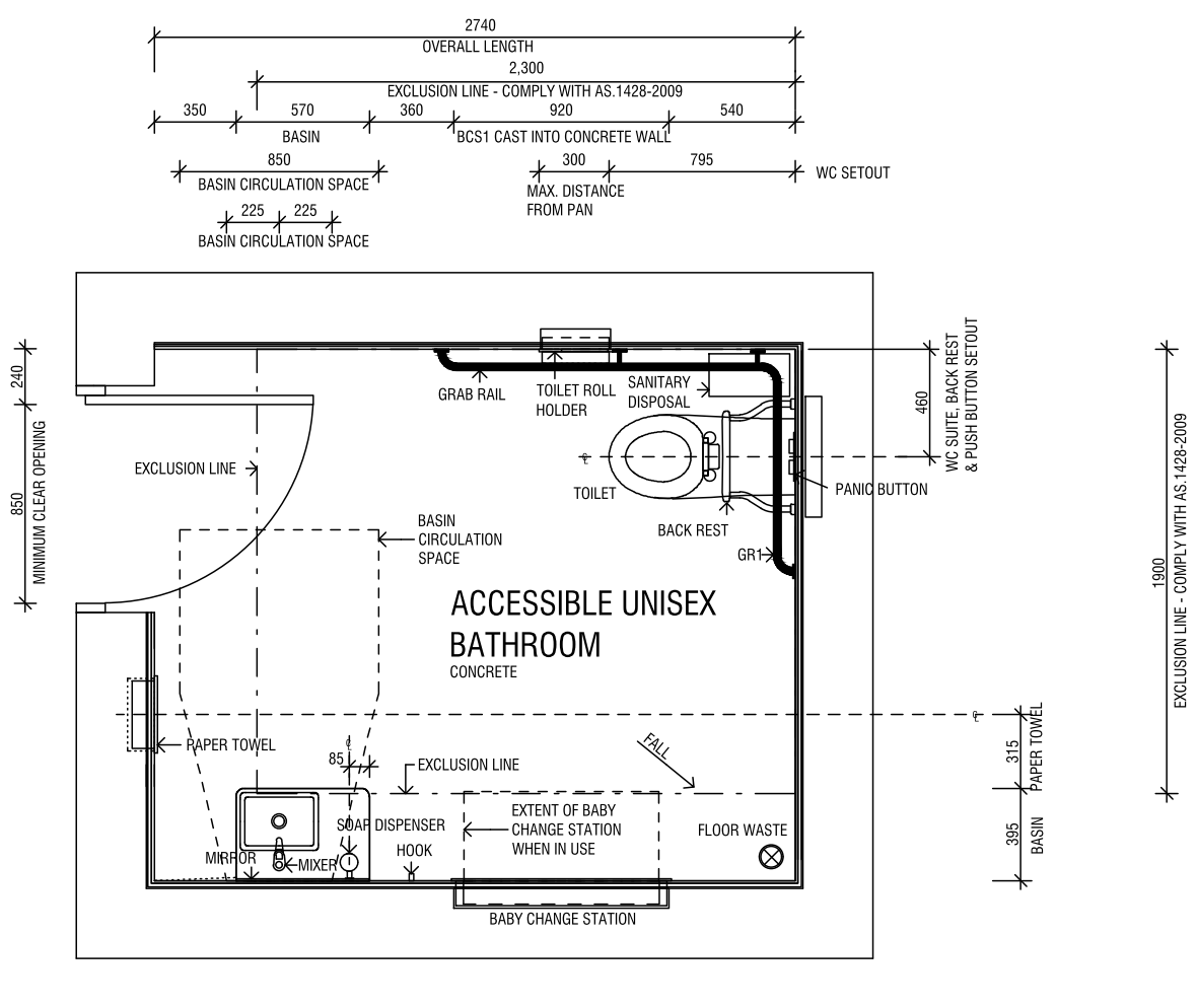 Accessible Unisex Bathroom Plan – free CAD block preview