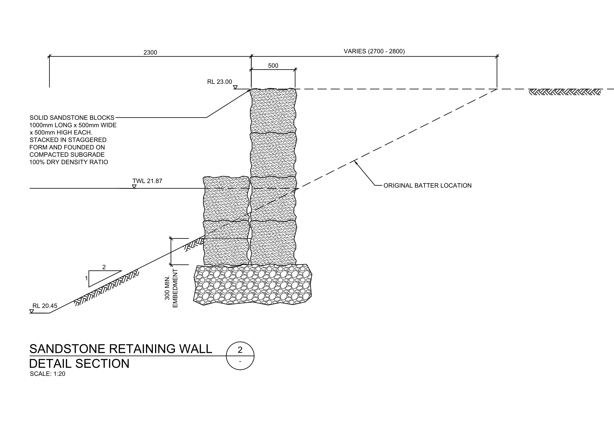 Double Solid Sandstone Block Retaining Wall Detail – free CAD block preview