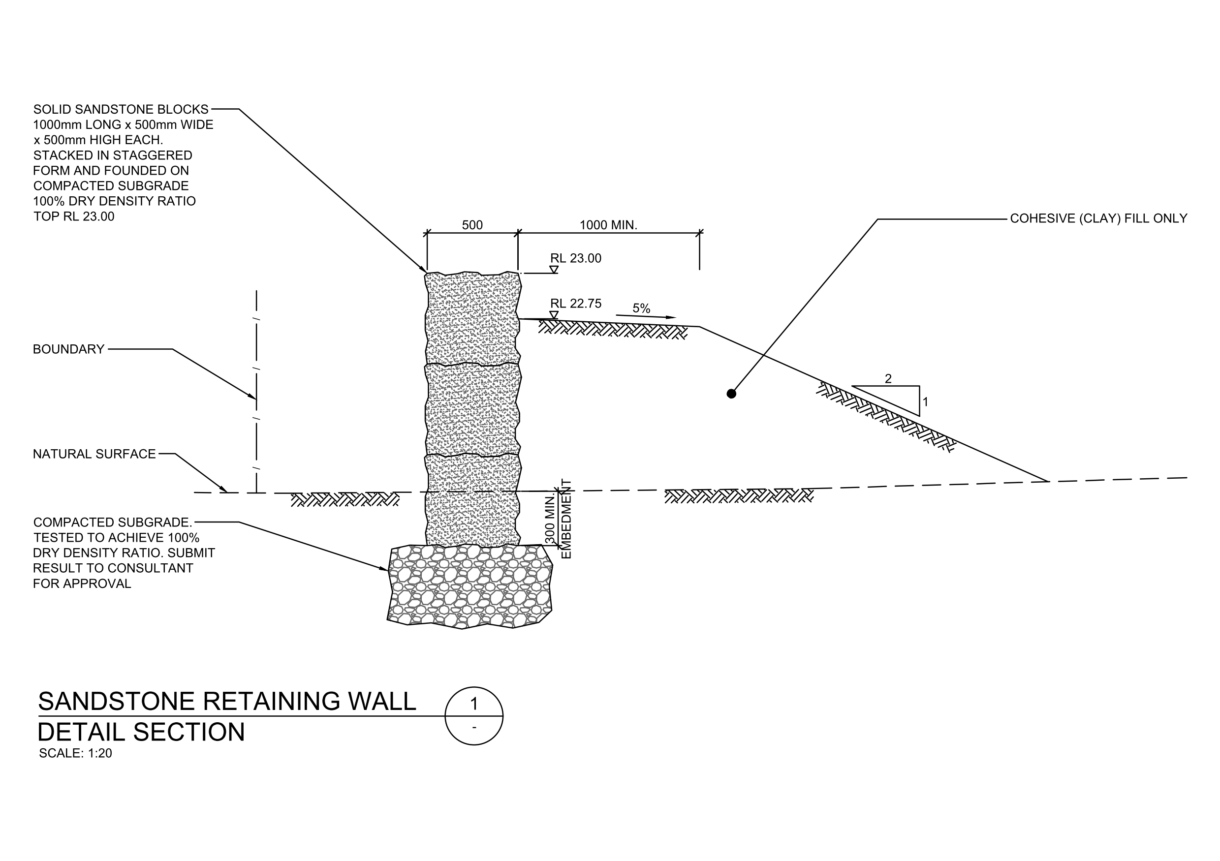 Single Solid Sandstone Block Retaining Wall Detail – free CAD block preview