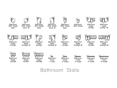 Bathroom Stalls and Urinals - Plan CAD block preview