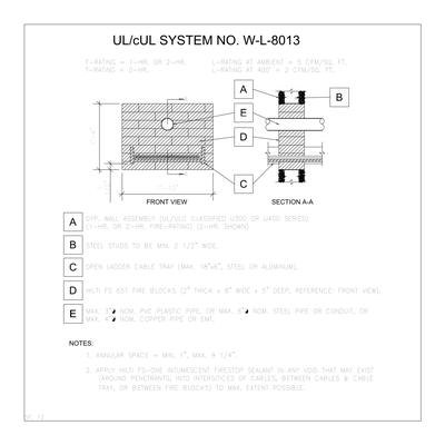 Cable Tray and Pipe Firestop Detail CAD block preview