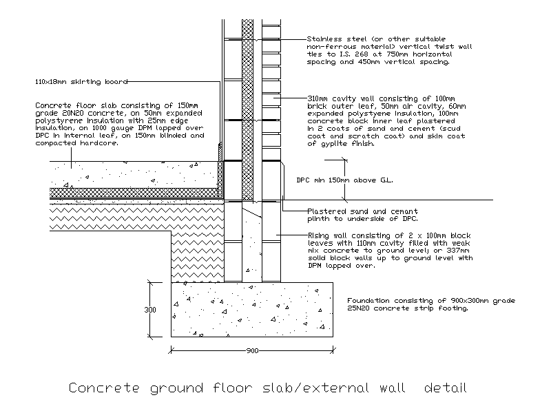 Concrete Ground Floor Slab and External Wall Detail – free CAD block preview