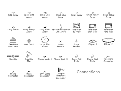 Connection, Arrow and Telecom Symbols CAD block preview