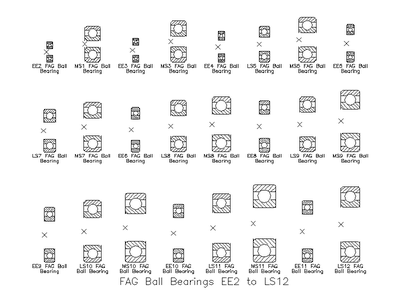 FAG Ball Bearings 2D AutoCAD Blocks Library (Cross-Section Views) CAD block preview