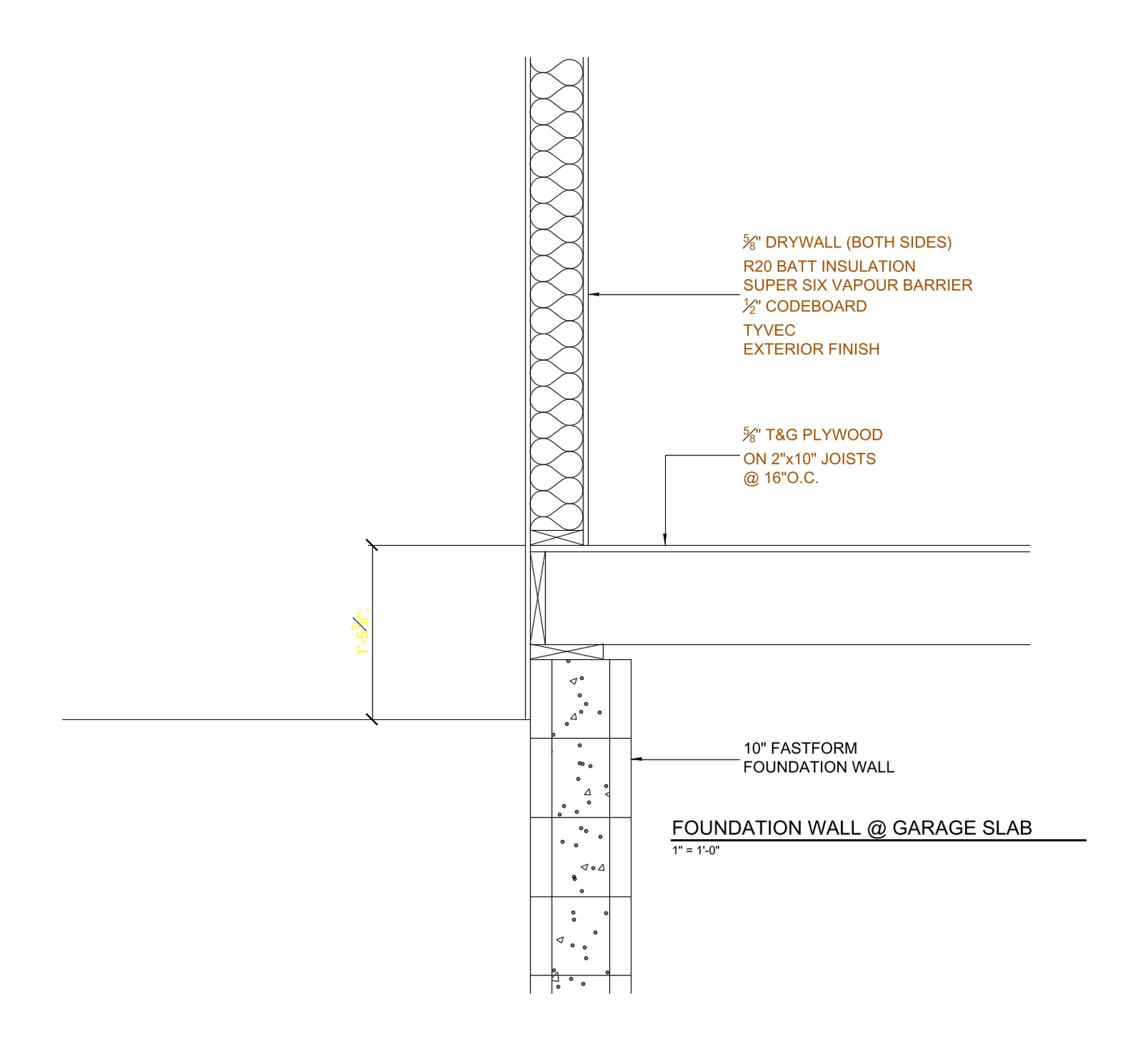 Fastform Foundation Wall at Garage Slab – free CAD block preview