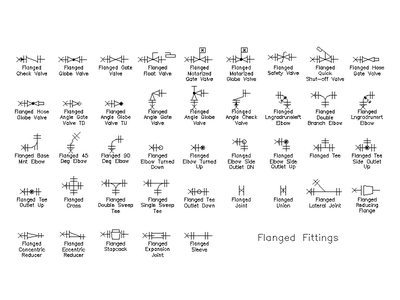 Flanged Pipe Fittings and Valve Symbols CAD block preview