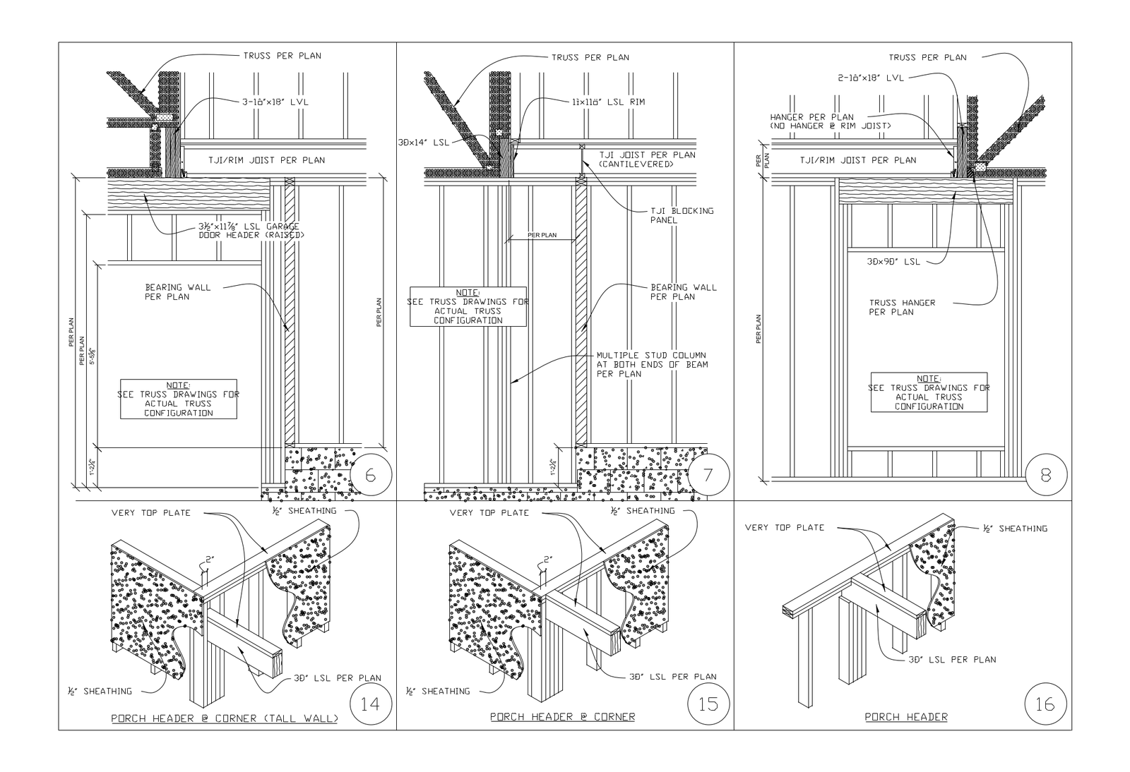 Garage Door and Porch Header Framing Details – free CAD block preview