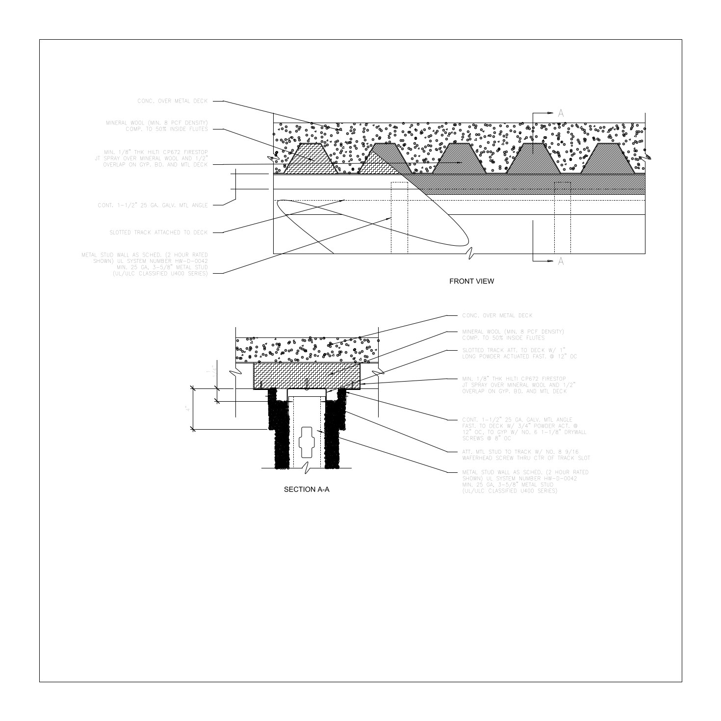 Head of Wall Firestop Detail at Metal Deck – free CAD block preview