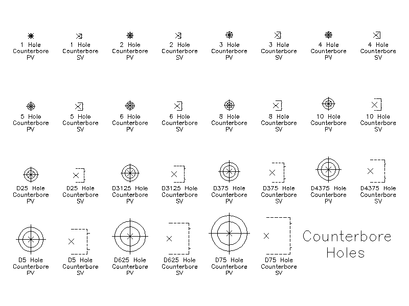 Imperial Counterbore Holes – free CAD block preview