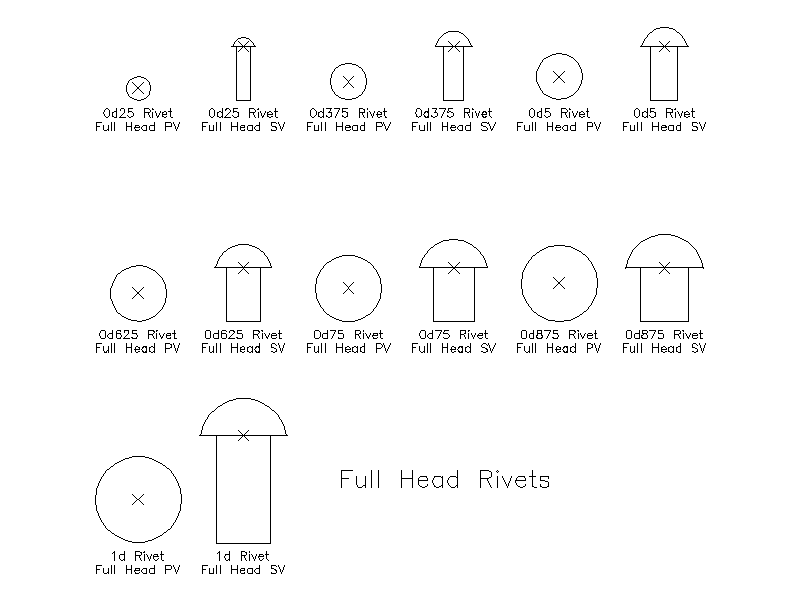 Imperial Full Head Rivets – free CAD block preview
