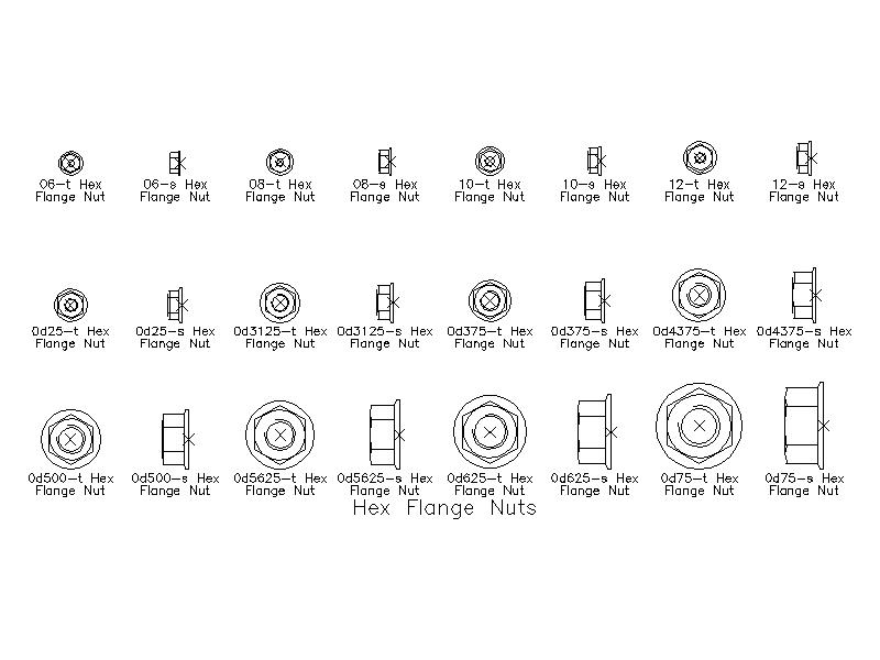 Imperial Hex Flange Nuts – free CAD block preview