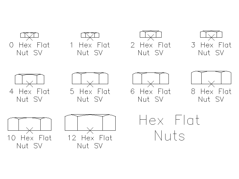 Imperial Hex Flat Nuts – free CAD block preview