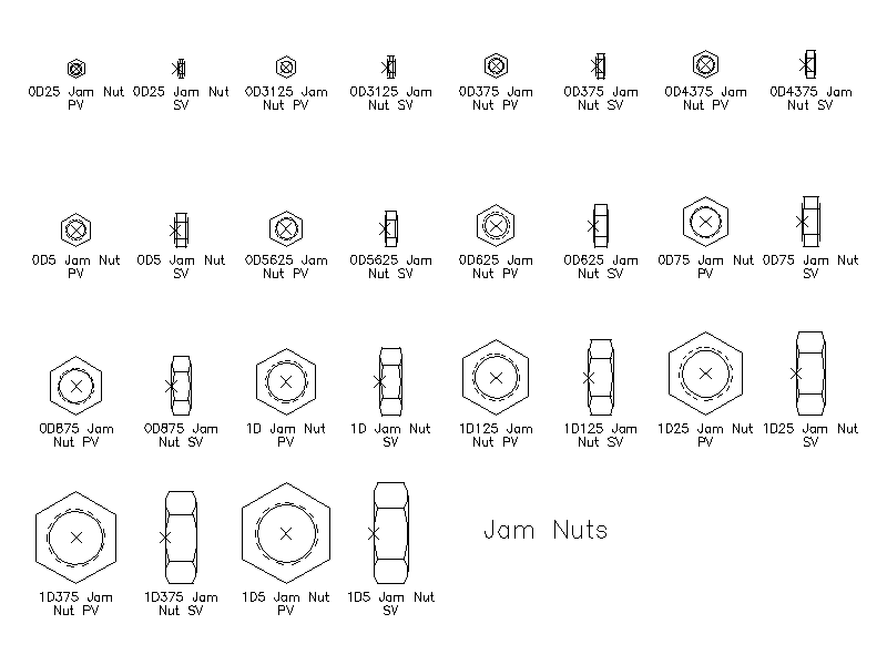 Imperial Hex Jam Nuts – free CAD block preview