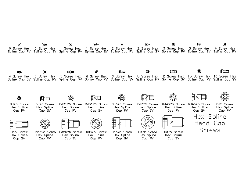 Imperial Hex Spline Head Cap Screws – free CAD block preview