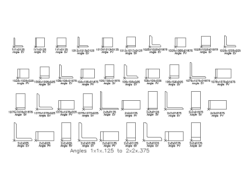 Imperial Steel Angle Sections 2D AutoCAD Blocks Library – free CAD block preview
