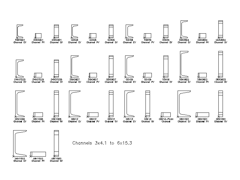 Imperial Steel Channel Sections 2D AutoCAD Blocks Library – free CAD block preview