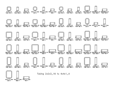 Imperial Steel Tubing Sections (HSS) 2D AutoCAD Blocks Library CAD block preview