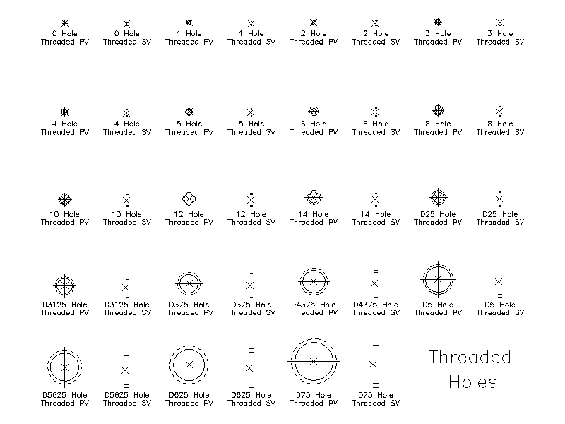 Imperial Threaded Holes – free CAD block preview