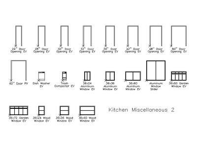 Kitchen Door Openings and Windows CAD block preview