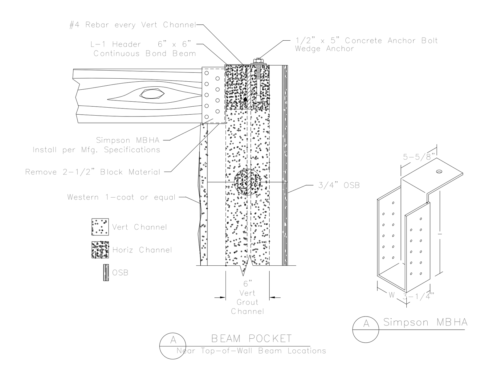 Masonry Beam Pocket Detail – free CAD block preview