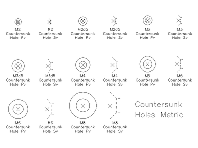 Metric Countersunk Holes CAD block preview