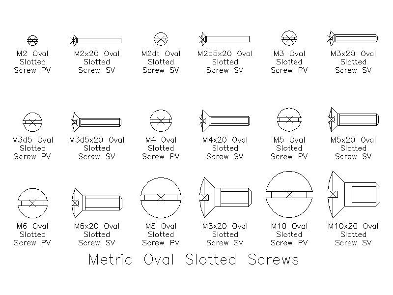 Metric Oval Head Slotted Screws – free CAD block preview