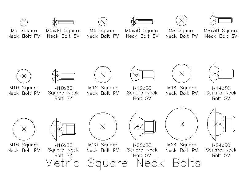 Metric Square Neck Bolts – free CAD block preview
