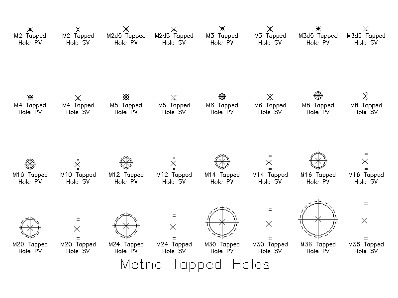 Metric Tapped Holes – free CAD block preview