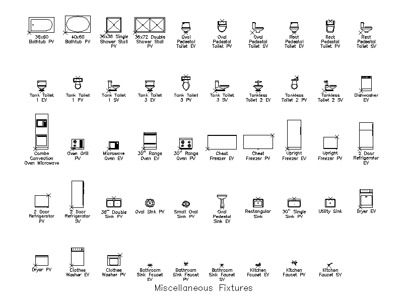 Miscellaneous Domestic Fixtures and Appliances – free CAD block preview