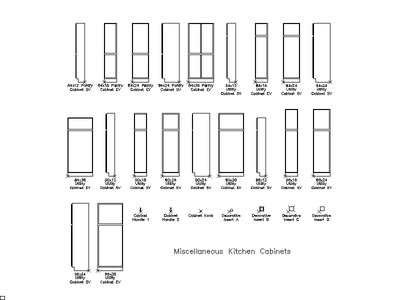 Miscellaneous Kitchen Cabinets - Pantry and Utility CAD block preview
