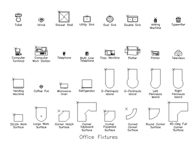 Office Fixtures and Equipment - Plan CAD block preview