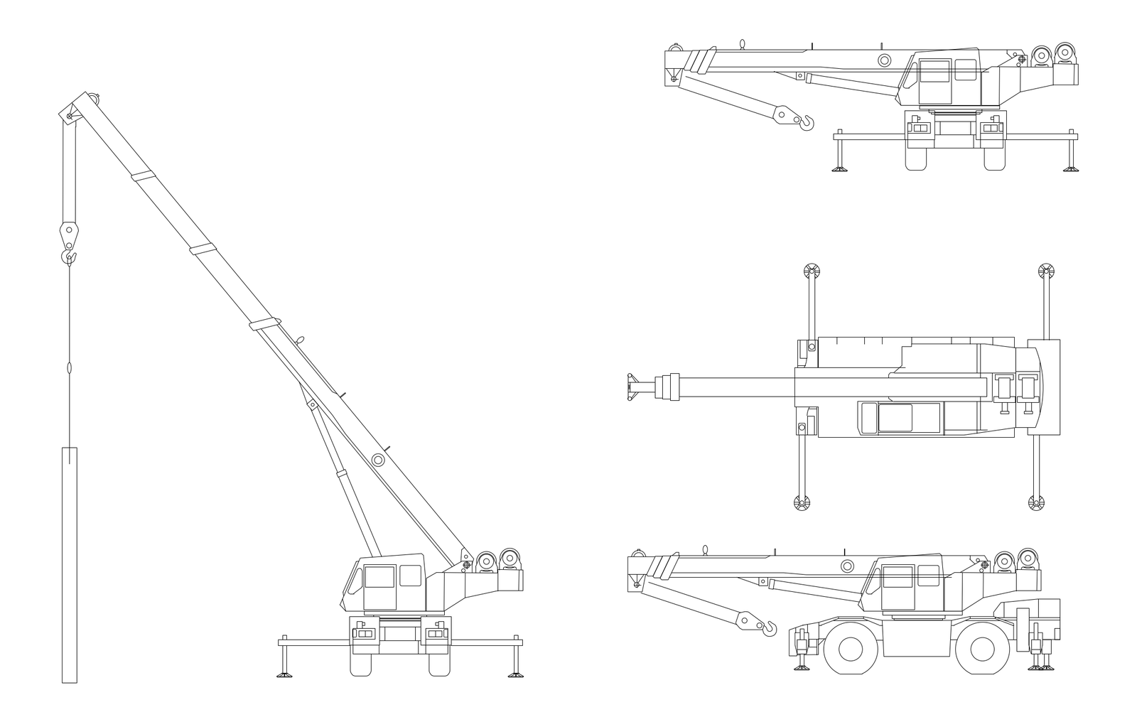 Rough Terrain Mobile Crane Elevations and Plan – free CAD block preview