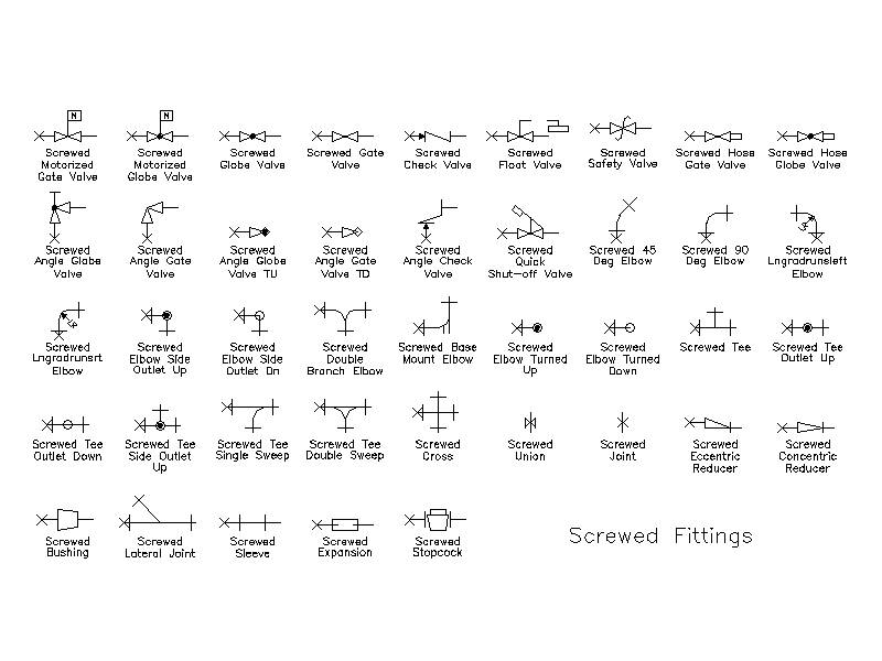 Screwed Pipe Fitting Symbols – free CAD block preview