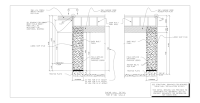 Shear Wall Detail for 8 ft Walls with LSL Porch Breast Header CAD block preview