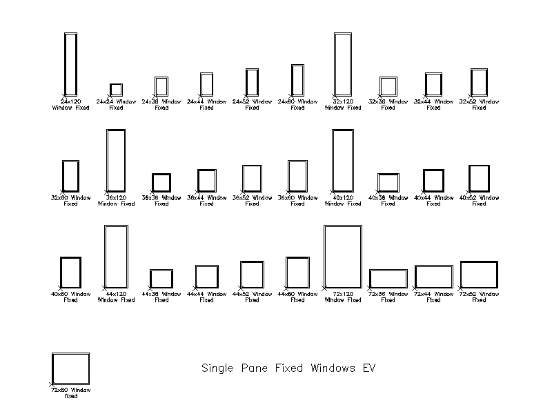Single Pane Fixed Windows — Elevation – free CAD block preview